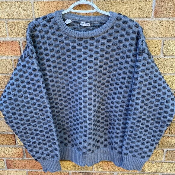 Vintage 90s Armani Alpaca Wool 3D Knit Sweater Large Gray - Picture 1 of 16